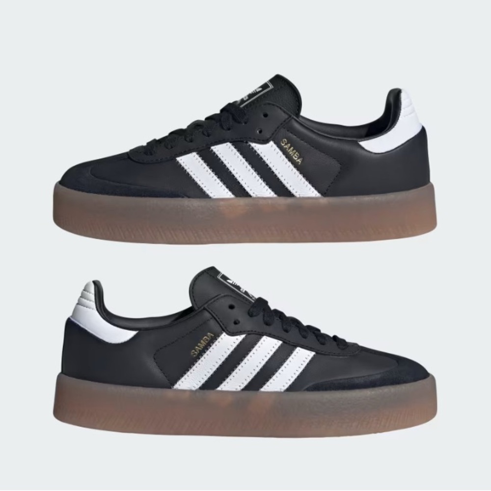 NIB ADIDAS Sambae Leather Sneakers W 7 Black/White Gum Sole